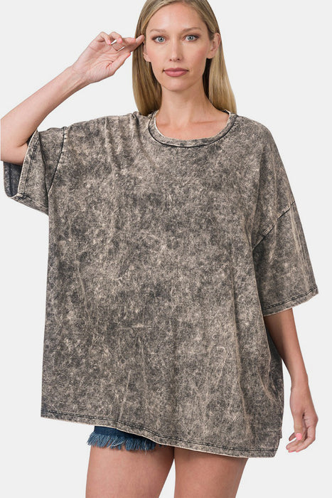 Zenana Washed Round Neck Drop Shoulder Oversized T-Shirt  Jessie Knowles