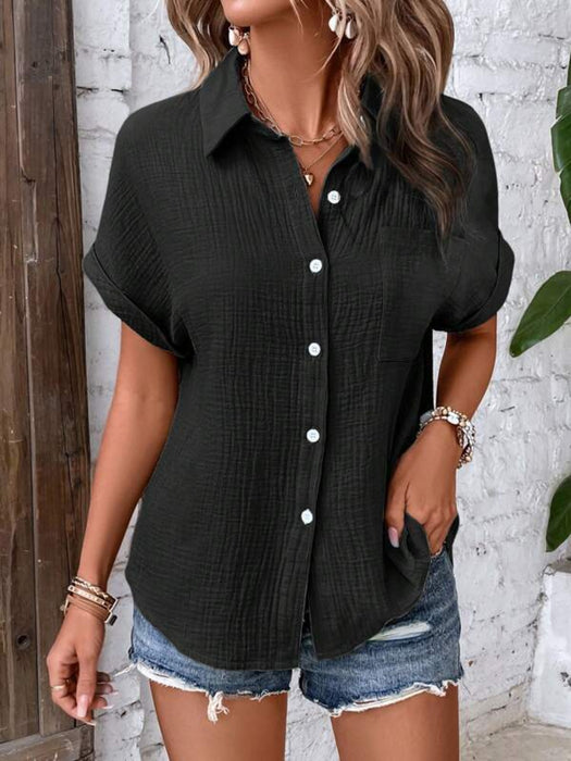 Lovelet Textured Button Up Short Sleeve Shirt  Jessie Knowles