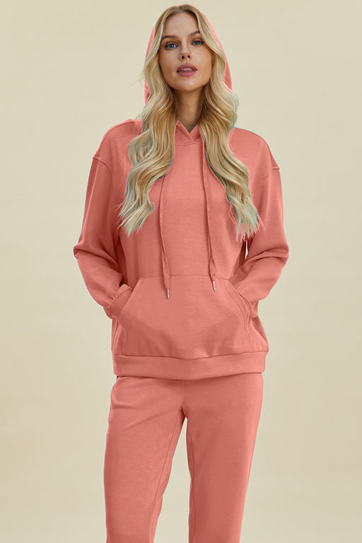 Basic Bae Air Scuba Drawstring Long Sleeve Hoodie with Kangaroo Pocket TOPS Jessie Knowles