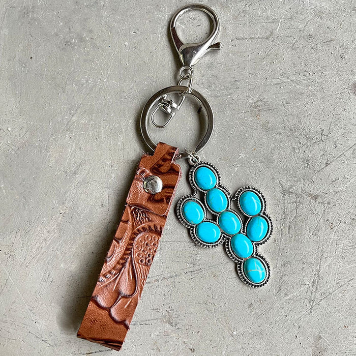 Turquoise Genuine Leather Key Chain  Jessie Knowles