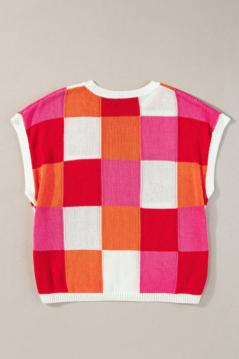 Color Block Round Neck Cap Sleeve Knit Top  Jessie Knowles