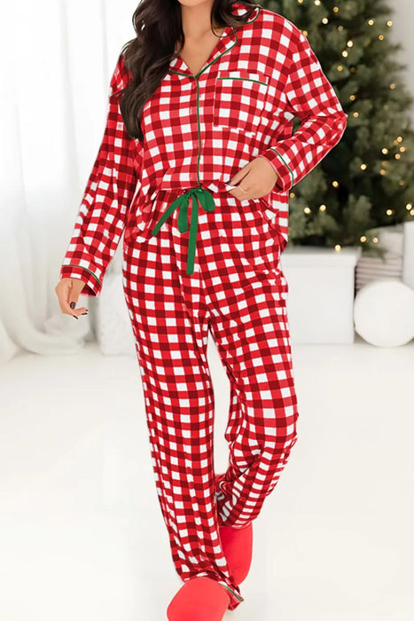 Contrast Piping Plaid Top and Pants Lounge Set  Jessie Knowles