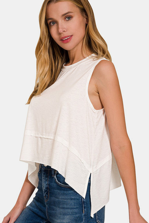 Zenana Slit High-Low Round Neck Tank  Jessie Knowles