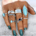 Turquoise Alloy 8-Piece Ring Set ACCESSORIES Jessie Knowles