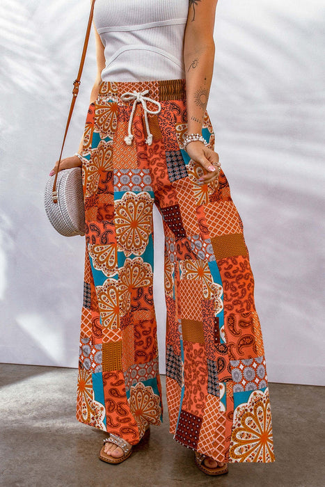 Full Size Drawstring Printed Wide Leg Pants  Jessie Knowles