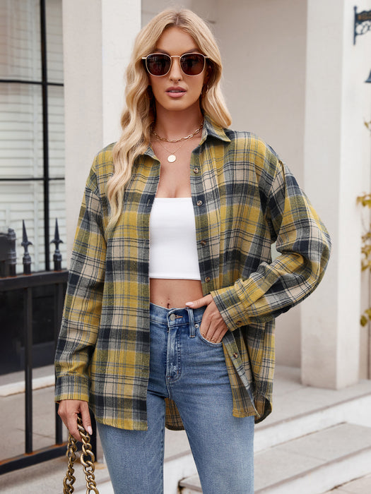 Mandy Pocketed Plaid Collared Neck Long Sleeve Shirt  Jessie Knowles