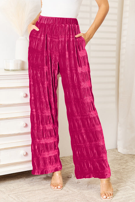 Double Take Full Size High Waist Tiered Shirring Velvet Wide Leg Pants  Jessie Knowles