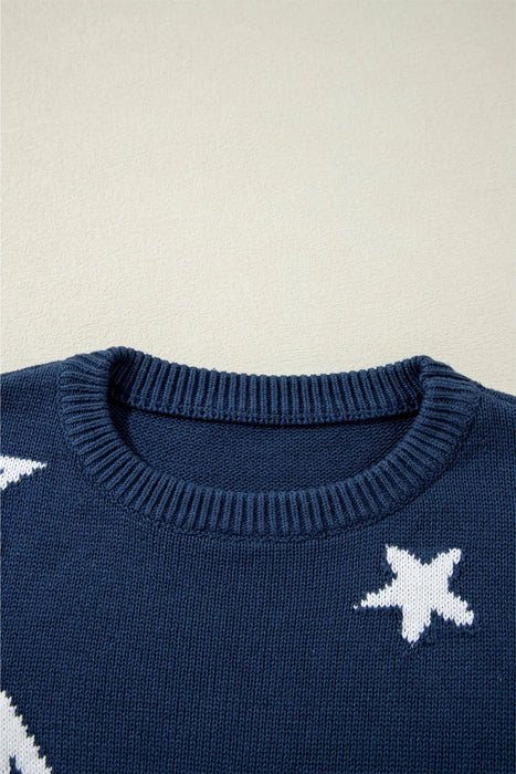 Star Round Neck Long Sleeve Sweater  Jessie Knowles