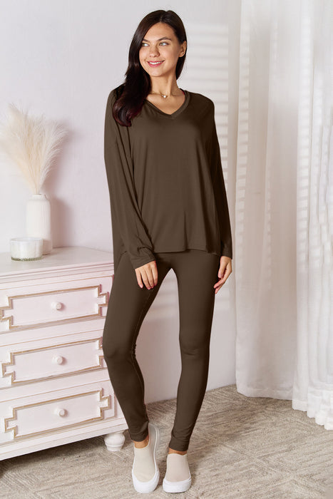 Basic Bae Bamboo Full Size V-Neck Long Sleeve Top and Pants Lounge Set  Jessie Knowles