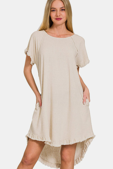 Zenana Fringe Edge High Low Flowy Dress with Pockets  Jessie Knowles