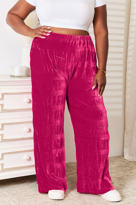 Double Take Full Size High Waist Tiered Shirring Velvet Wide Leg Pants  Jessie Knowles