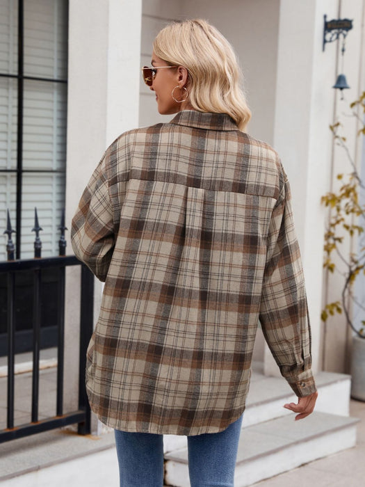 Mandy Pocketed Plaid Collared Neck Long Sleeve Shirt  Jessie Knowles