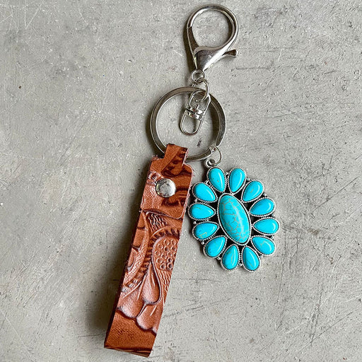 Turquoise Genuine Leather Key Chain  Jessie Knowles