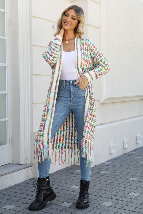 Angel Wings Multicolored Open Front Fringe Hem Cardigan SWEATER Jessie Knowles