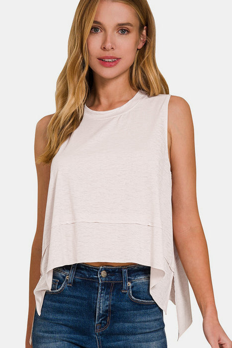 Zenana Slit High-Low Round Neck Tank  Jessie Knowles