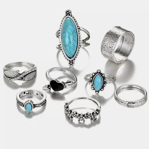 Turquoise Alloy 8-Piece Ring Set ACCESSORIES Jessie Knowles