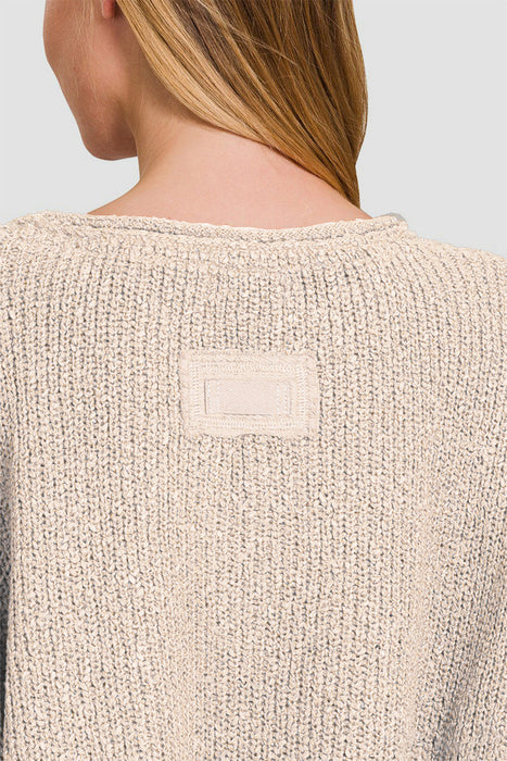 Zenana Notched Side Slit Patch Sweater  Jessie Knowles