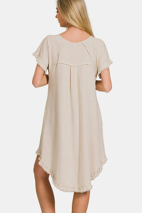 Zenana Fringe Edge High Low Flowy Dress with Pockets  Jessie Knowles