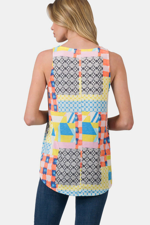 Zenana Printed Round Neck Curved Hem Tank  Jessie Knowles