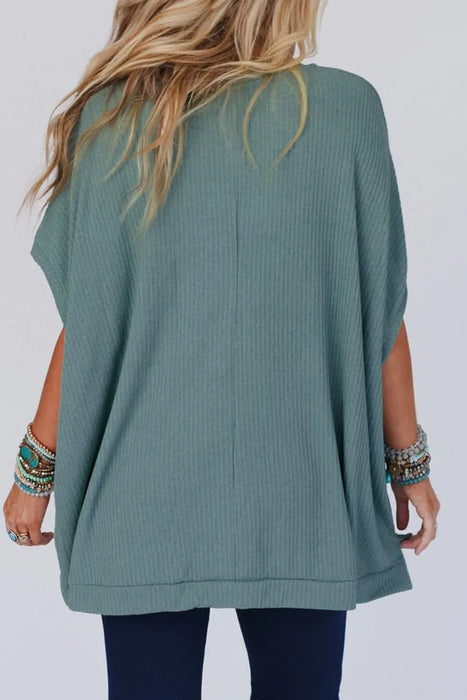Oversized Ribbed Knit V Neck Dolman Short Sleeve Top TOPS Jessie Knowles