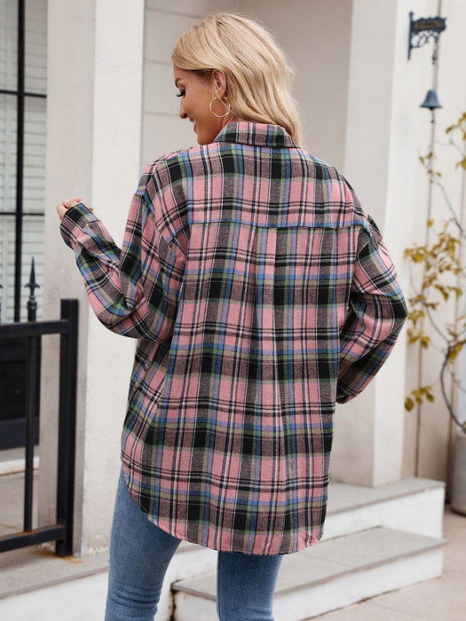 Mandy Pocketed Plaid Collared Neck Long Sleeve Shirt  Jessie Knowles