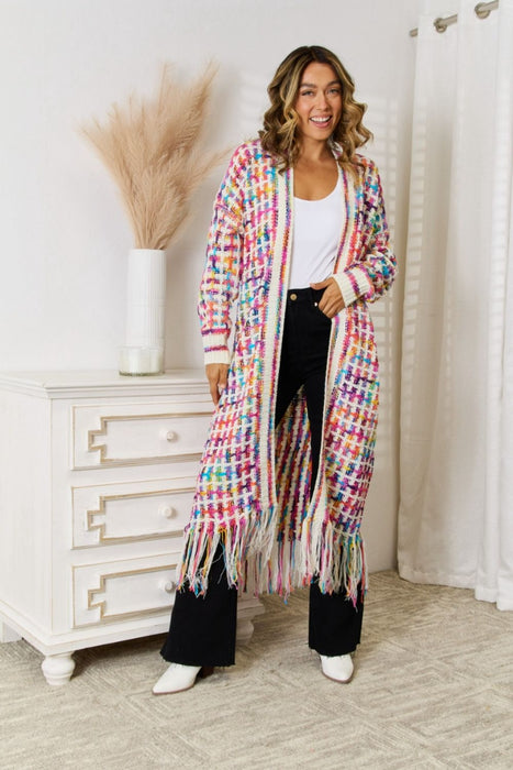 Angel Wings Multicolored Open Front Fringe Hem Cardigan SWEATER Jessie Knowles