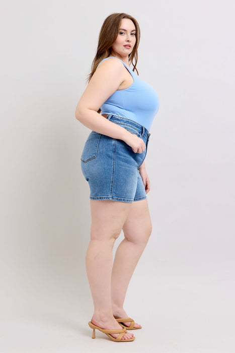 Judy Blue Full Size 2 Button Denim Shorts with Pockets Plus Size BOTTOMS Jessie Knowles