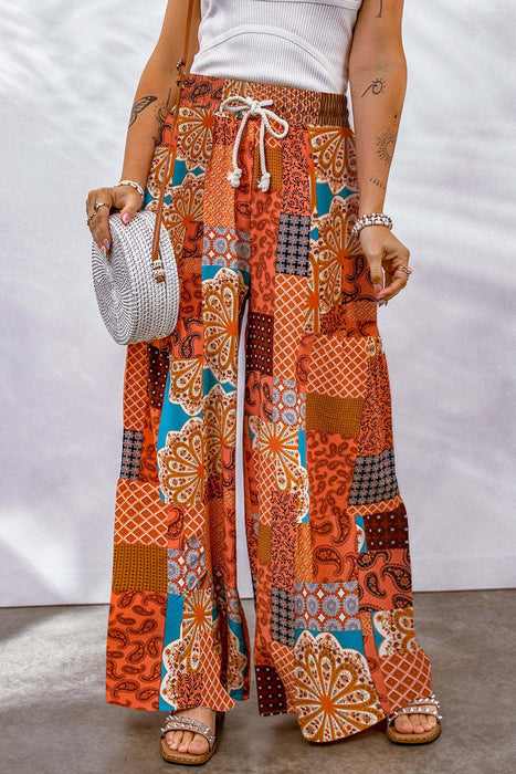 Full Size Drawstring Printed Wide Leg Pants  Jessie Knowles