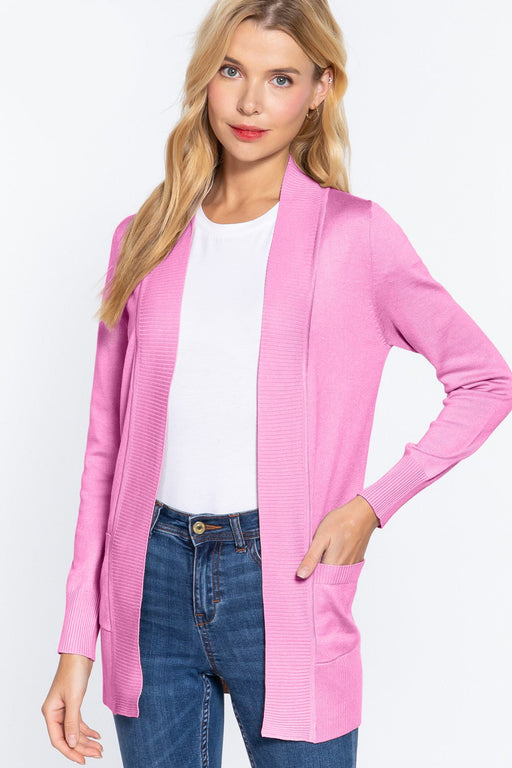 ACTIVE BASIC Ribbed Trim Open Front Cardigan OUTERWEAR Jessie Knowles