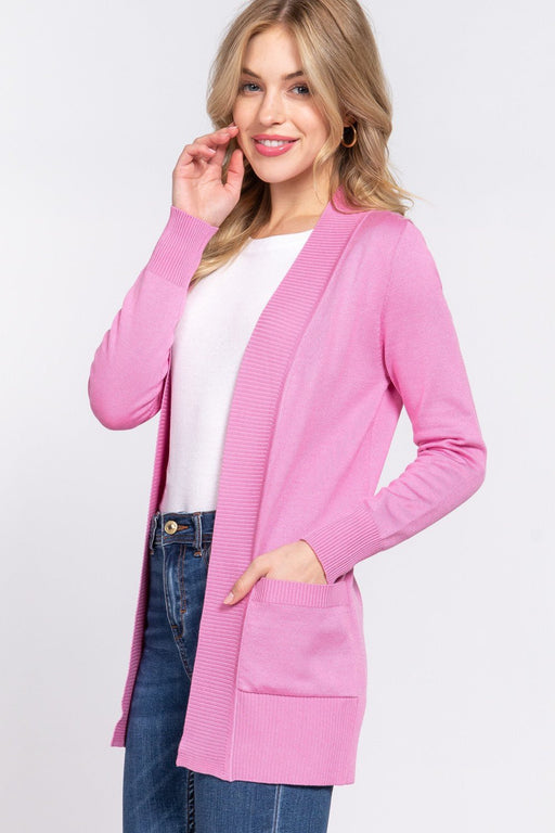 ACTIVE BASIC Ribbed Trim Open Front Cardigan OUTERWEAR Jessie Knowles