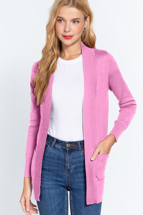 ACTIVE BASIC Ribbed Trim Open Front Cardigan OUTERWEAR Jessie Knowles