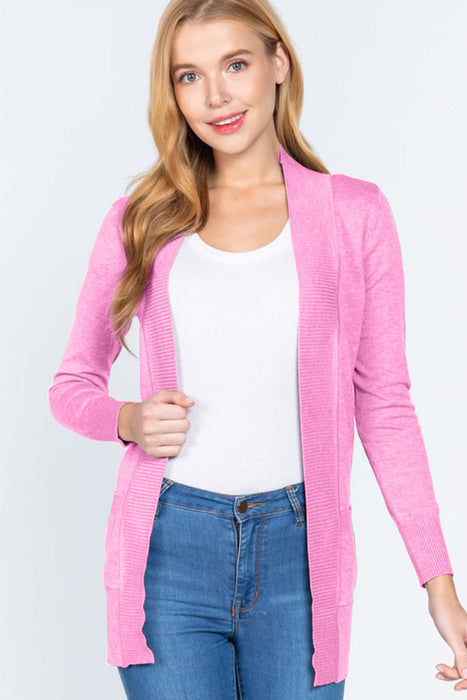 ACTIVE BASIC Ribbed Trim Open Front Cardigan OUTERWEAR Jessie Knowles