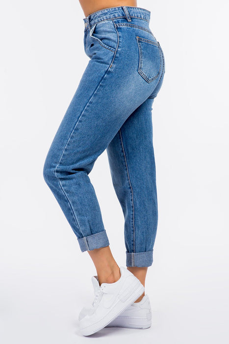 American Bazi High Waist Pleated Waist Mom Jeans JEANS Jessie Knowles