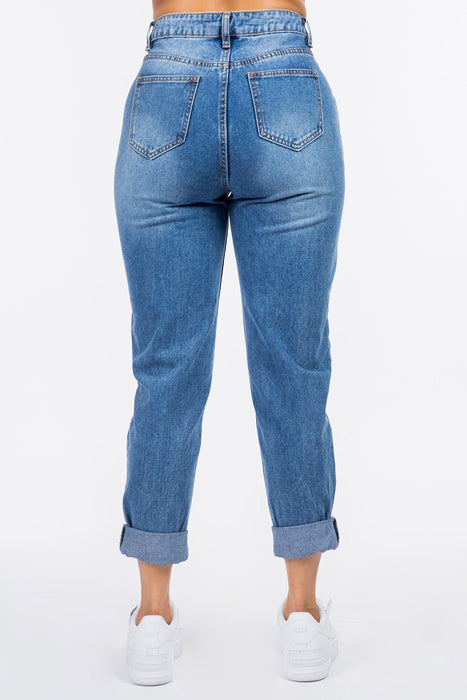 American Bazi High Waist Pleated Waist Mom Jeans JEANS Jessie Knowles