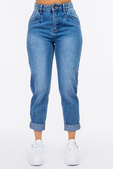 American Bazi High Waist Pleated Waist Mom Jeans JEANS Jessie Knowles