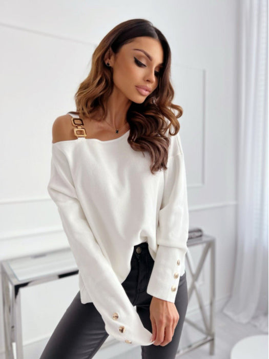 Asymmetrical Neck Buttoned Top TOPS Jessie Knowles