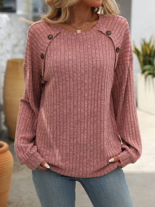 Mandy Decor Button Long Sleeve Ribbed T-Shirt  Jessie Knowles