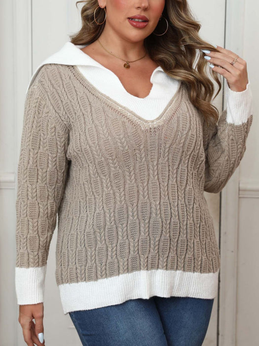 Plus Size Contrast Trim Collared Neck Sweater  Jessie Knowles