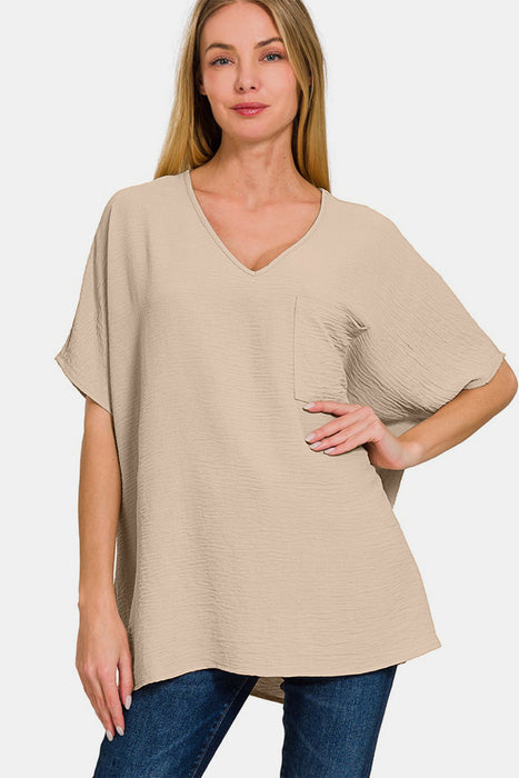 Zenana Full Size Texture V-Neck Short Sleeve Top  Jessie Knowles