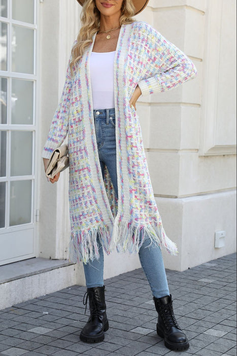 Angel Wings Multicolored Open Front Fringe Hem Cardigan SWEATER Jessie Knowles