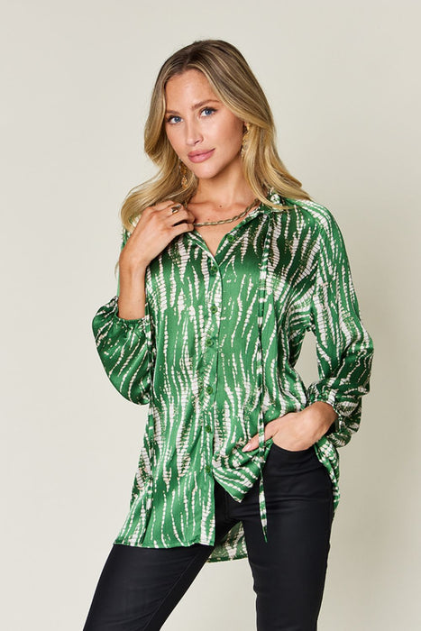 Double Take Full Size Printed Button Up Long Sleeve Shirt  Jessie Knowles