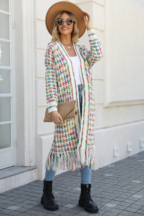 Angel Wings Multicolored Open Front Fringe Hem Cardigan SWEATER Jessie Knowles