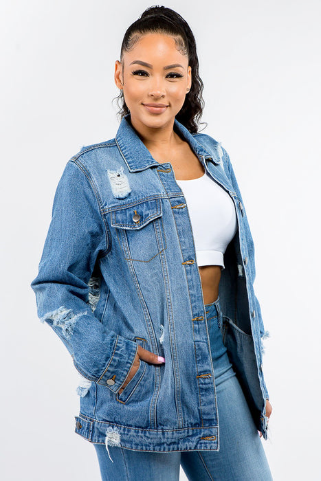 American Bazi Button Up Distressed Denim Jacket JACKET Jessie Knowles