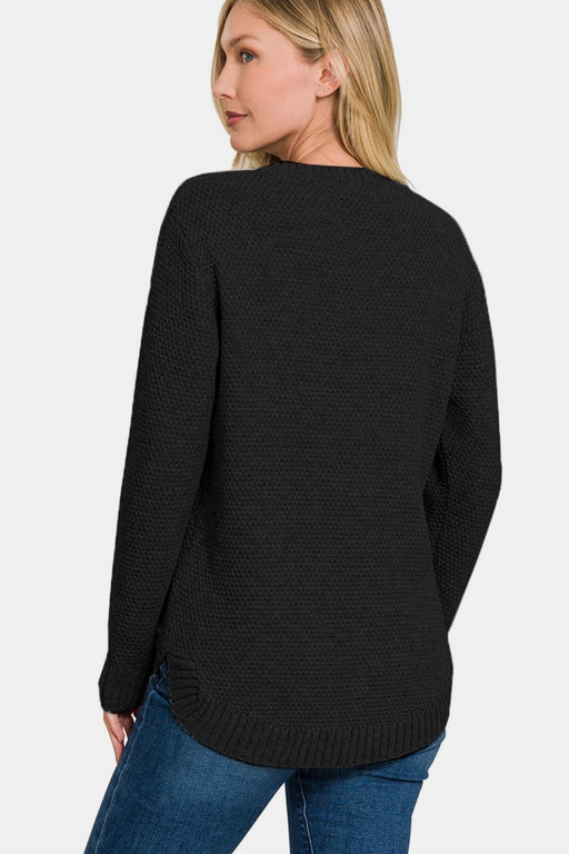 Zenana Ful Size Round Neck Long Sleeve Curved Hem Sweater  Jessie Knowles