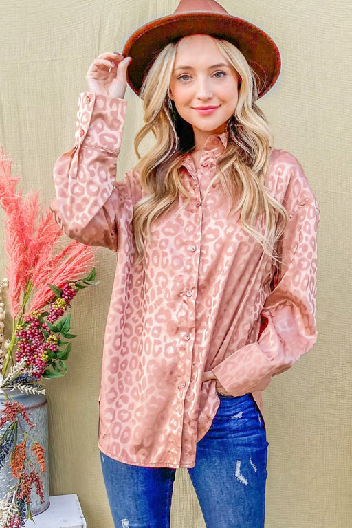 And The Why Satin Leopard Button Up Curved Hem Shirt TOPS Jessie Knowles