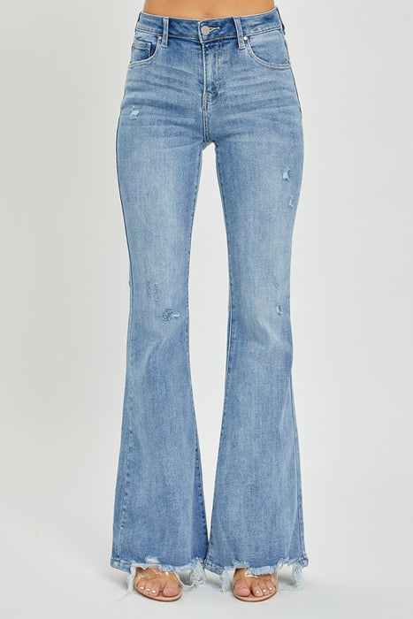 Risen Full Size High Rise Frayed Hem Flare Jeans  Jessie Knowles