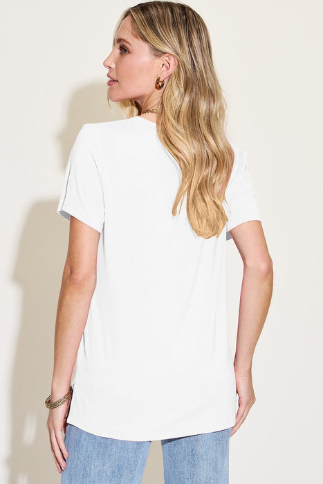 Basic Bae Bamboo V-Neck High-Low T-Shirt TOPS Jessie Knowles