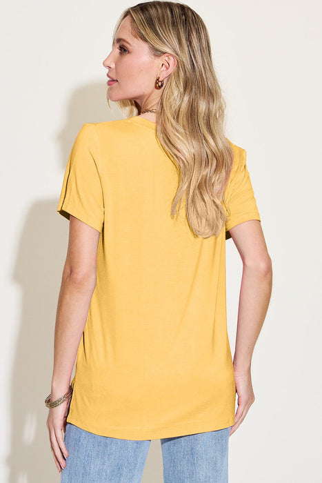 Basic Bae Bamboo V-Neck High-Low T-Shirt TOPS Jessie Knowles