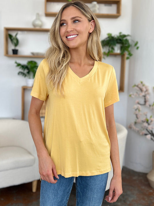 Basic Bae Bamboo V-Neck High-Low T-Shirt TOPS Jessie Knowles