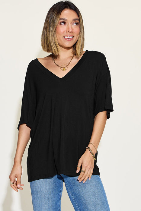 Basic Bae Bamboo V-Neck Drop Shoulder T-Shirt TOPS Jessie Knowles